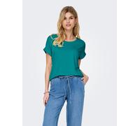 T-Shirt ONLY "ONLMOSTER - Kurzarmshirt mit Aufschlag und klassischem Look", Damen, Gr. S, teal, Jersey, Obermaterial: 75% Viskose, 20% Polyester, 5% Elasthan, unifarben, regular fit normal, Rundhals,
