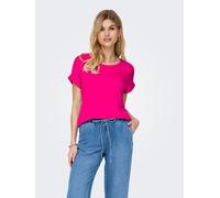 T-Shirt ONLY "ONLMOSTER - Kurzarmshirt mit Aufschlag und klassischem Look", Damen, Gr. XS, pink glo, Jersey, Obermaterial: 75% Viskose, 20% Polyester, 5% Elasthan, unifarben, regular fit normal, Rundh
