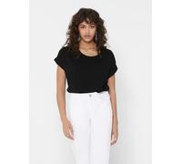 T-Shirt ONLY "ONLMOSTER - T-Shirt mit melierter Optik und elastischem Material", Damen, Gr. M, schwarz, Jersey, Obermaterial: 65% Polyester, 30% Viskose, 5% Elasthan, unifarben, lässig geschnitten nor