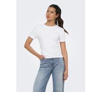 T-Shirt ONLY "ONLRILEY S/S TOPJRS", Damen, Gr. M, weiß, Jersey, Obermaterial: 96% Baumwolle, 4% Elasthan, unifarben, slim fit normal, Rundhals, Shirts T-Shirt, Baumwollmischung (27732054-M) weiß