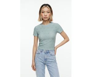 T-Shirt ONLY "ONLSMILLA NEW S/S TOP JRS", Damen, Gr. S, jadeite pattern:jo smilla, Jersey, Obermaterial: 95% Polyester, 5% Elasthan, gemustert, slim fit normal, Rundhals, Shirts T-Shirt, Materialmix,
