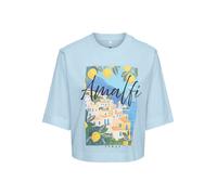 T-Shirt ONLY "ONLVEGA NEW S/S VIBE TOP BOX JRS", Damen, Gr. XL, winter sky print:amalfi, Jersey, Obermaterial: 100% Baumwolle, bedruckt, regular fit normal, Rundhals, Shirts T-Shirt, Baumwolle, regula