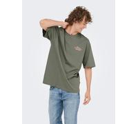 T-Shirt ONLY & SONS "ONSFRANK RLX SS TEE NOOS", Herren, Gr. L, castor gray print:chopsticks, Jersey, Obermaterial: 100% Baumwolle, bedruckt, relaxed fit normal, Rundhals, Shirts T-Shirt, Baumwolle, re