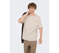 T-Shirt ONLY & SONS "ONSFRANK RLX SS TEE NOOS", Herren, Gr. L, silber lining print:rosa palido, Jersey, Obermaterial: 100% Baumwolle, bedruckt, relaxed fit normal, Rundhals, Shirts T-Shirt, Baumwolle,