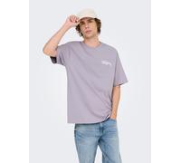 T-Shirt ONLY & SONS "ONSFRANK RLX SS TEE NOOS", Herren, Gr. XXL, lavender gray print:lisboa, Jersey, Obermaterial: 100% Baumwolle, bedruckt, relaxed fit normal, Rundhals, Shirts T-Shirt, Baumwolle, re