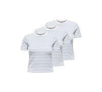 ONLY Damen T-Shirt 3er Pack - ONLLUPE STRIPE TEE, Kurzarm, Rundhals, Slim Fit, Streifen Weiß/Blau L