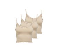 T-Shirt ONLY "T-Shirt ONLVICKY LACE SEAMLESS CROPPED TOP 3P 3er Pack", Damen, Gr. M, beige, Obermaterial: 92% Polyamid PA. 8% Elasthan EL., Shirts T-Shirt (33653667-M) beige
