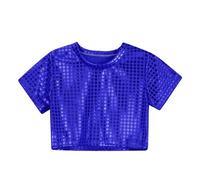 T-Shirt Pailletten Kinder Unisex Karneval Metallic Glänzend Tanzshirt Locker Rundhals Oberteil Glitzernd Metallic Shirt Kurz Bühnenkostüme Streetwear-Mode Top Für Jungen Mädchen Rosa Schwarz 128 140