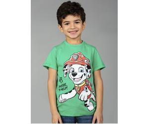 T-Shirt PAW PATROL "Paw Patrol", Jungen, Gr. 128, grün (blarney), Obermaterial: 100% Baumwolle, Basic, regular fit hüftbedeckend, Rundhals, abgesteppte Kante, Shirts T-Shirt, mit coolem, großen Frontm