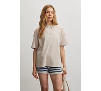 T-Shirt PEGADOR "ARENDAL LOGO HEAVY OVERSIZED TEE", Damen, Gr. L, washed cream warm taupe, Jersey, Obermaterial: 100% Baumwolle, bedruckt, oversize normal, Rundhals, Shirts T-Shirt (14864027-L) washed