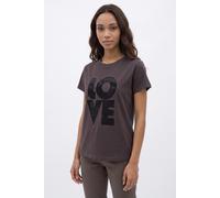 T-Shirt PEPE JEANS "BEATRISA", Damen, Gr. XL, braun (granite grau), Single Jersey, Obermaterial: 100% Baumwolle, bedruckt, hüftbedeckend, Rundhals, abgesteppte Kante, Shirts T-Shirt, mit Frontprint, R