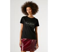 T-Shirt PEPE JEANS "BRADY", Damen, Gr. XL, 999schwarz, Single Jersey, Obermaterial: 100% Baumwolle, normal, Rundhals, abgesteppte Kante, Shirts T-Shirt, mit Rundhals, Nietenapplikation (19266947-XL) 9
