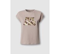 T-Shirt PEPE JEANS "CATALINA", Damen, Gr. M, beige (cloudy pink), Single Jersey, Obermaterial: 100% Baumwolle, bedruckt, regular fit hüftbedeckend, Rundhals, abgesteppte Kante, Shirts T-Shirt, aus Bau