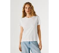 T-Shirt PEPE JEANS "MEGAN", Damen, Gr. XL, weiß, Leinenmischung, Obermaterial: 50% Baumwolle, 50% Leinen, unifarben, Basic hüftlang, Rundhals, abgesteppte Kante, Shirts T-Shirt, mit Leinenanteil, Logo