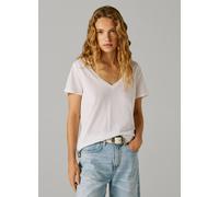 T-Shirt PEPE JEANS "MEGAN V-NECK", Damen, Gr. XL, weiß, Leinenmischung, Obermaterial: 50% Baumwolle, 50% Leinen, unifarben, hüftlang, V-Ausschnitt, abgesteppte Kante, Shirts T-Shirt, im Materialmix mi