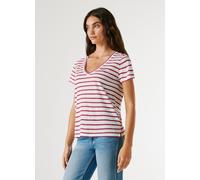 T-Shirt PEPE JEANS "MEGAN V-NECK STRIPED", Damen, Gr. XL, antique weiß, Leinenmischung, Obermaterial: 50% Baumwolle, 50% Leinen, gestreift, gerade hüftlang, V-Ausschnitt, Shirts T-Shirt, aus Leinenmis