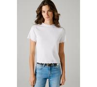 T-Shirt PEPE JEANS "NORA", Damen, Gr. S, weiß, Feinripp, Obermaterial: 95% Baumwolle, 5% Elasthan, unifarben, figurbetont hüftlang, hoch geschlossener Ausschnitt, gewellter Abschluss, Shirts T-Shirt,