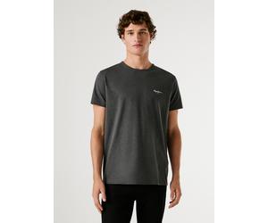 T-Shirt PEPE JEANS "ORIGINAL BASIC 3N", Herren, Gr. L, schwarz marl grau, Jersey, Obermaterial: 95% Baumwolle, 5% Elasthan, bedruckt, unifarben, slim fit normal, Rundhals, abgesteppte Kante, Shirts T-