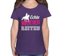 T-Shirt - Pferd Pferde - Echte Mädchen reiten - 140 (9/11 Jahre) - Lila Meliert - reitshirt reitshirt, für Kinder pferdeliebhaber Horses Tshirt pferdeshirts pferdegeschenkartikel Reiter