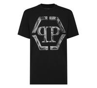 T-Shirt PHILIPP PLEIN "Hexagon Mit Schmucksteinen", Damen, Gr. XL, 02, schwarz, Obermaterial: 100% Baumwolle, 100% Glasfaser, Shirts T-Shirt (74357028-XL) 02, schwarz
