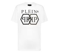 T-Shirt PHILIPP PLEIN "Hexagon Mit Schmucksteinen", Herren, Gr. XL, weiß (01, weiß), Obermaterial: 100% Baumwolle, Shirts T-Shirt (34324859-XL) 01, weiß