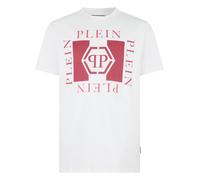 T-Shirt PHILIPP PLEIN "Kurzarm-Rundhals-T-Shirt", Herren, Gr. S, weiß (01, weiß), Stoff: 100% Baumwolle, Shirts T-Shirt (27610869-S) 01, weiß