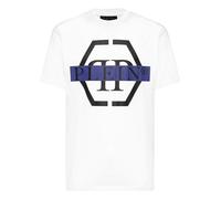 T-Shirt PHILIPP PLEIN "Kurzarm-Rundhals-T-Shirt", Herren, Gr. XL, weiß (01, weiß), Obermaterial: 100% Baumwolle, Shirts T-Shirt (87484523-XL) 01, weiß