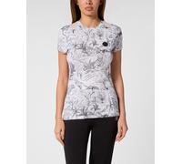 T-Shirt PLEIN SPORT "T-Shirt Slim Fit", Damen, Gr. L, weiß (01, weiß), Obermaterial: 95% Polyester, 5% Elasthan, Shirts (38338516-L) 01, weiß