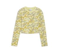 T-Shirt PUMA "Bowtique Langarmshirt Mädchen", Mädchen, Gr. 152, gelb (gold moon gelb), 95% Baumwolle, 5% Elasthan, bedruckt, slim fit, Rundhals, Shirts T-Shirt (11682128-152) gold moon gelb