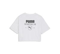 T-Shirt PUMA "CLASS RELAXED SHORT LENGHT GRAPHIC TEE G", Mädchen, Gr. 128, weiß glow heather, Jersey, Obermaterial: 100% Baumwolle, bedruckt, relaxed fit kurz, Rundhals, Shirts T-Shirt, für Jugendlich