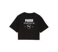 T-Shirt PUMA "CLASS RELAXED SHORT LENGHT GRAPHIC TEE G", Mädchen, Gr. 152, puma schwarz, Jersey, Obermaterial: 100% Baumwolle, bedruckt, relaxed fit kurz, Rundhals, Shirts T-Shirt, für Jugendliche, sp