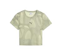 T-Shirt PUMA "DARE TO Allover-Print T-Shirt Damen", Damen, Gr. L, grün (lux army grün), Obermaterial: 97% Polyester, 3% Elasthan; Kragen: 3% Elasthan, 97% Polyester, clean, slim fit, Rundhals, Shirts