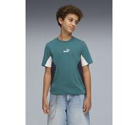 T-Shirt PUMA "ESS BLOCK TEE B", Jungen, Gr. 152, emerald ice, Jersey, Obermaterial: 100% Baumwolle, colorblocking, regular fit normal, Rundhals, Shirts T-Shirt, Regular Fit, Kurzarm, für Jugendliche,