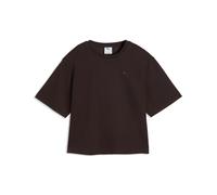 T-Shirt PUMA "Essentials Elevated Relaxed T-Shirt Damen", Damen, Gr. L, braun (chocolate fondue braun), Obermaterial: 66% Baumwolle, 2% Elasthan, 32% Polyester. Rippe: 97% Baumwolle, 3% Elasthan, clea
