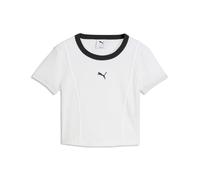 T-Shirt PUMA "Essentials Geripptes T-Shirt Damen", Damen, Gr. XL, weiß, Obermaterial: 4% Elasthan, 63% Polyester, 33% Baumwolle. Rippe: 30% Polyester, 70% Baumwolle, clean, eng, Rundhals, Shirts T-Shi