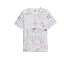 T-Shirt PUMA "Essentials Printed Graphic T-Shirt Herren", Herren, Gr. L, weiß glow heather, Obermaterial: 100% Baumwolle. Rippe: 30% Polyester, 70% Baumwolle, bedruckt, regular fit, Rundhals, Shirts T