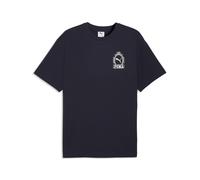 T-Shirt PUMA "Graphic Relaxed T-Shirt Herren", Herren, Gr. M, blau (new navy blau), Obermaterial: 100% Baumwolle. Rippe: 80% Baumwolle, 20% Polyester, bedruckt, relaxed fit, Rundhals, Shirts T-Shirt (