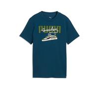 T-Shirt PUMA "GRAPHIC SNEAKER TEE B", Jungen, Gr. 128, blau (midnight petrol), Jersey, Obermaterial: 100% Baumwolle, bedruckt, regular fit normal, Rundhals, Shirts T-Shirt, Regular Fit, Kurzarm, sport