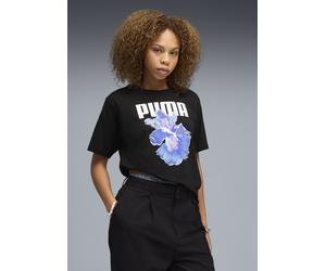 T-Shirt PUMA "GRAPHICS RELAXED FLOWER TEE", Damen, Gr. S, schwarz (puma schwarz), Jersey, Obermaterial: 100% Baumwolle, bedruckt, relaxed fit normal, Rundhals, Shirts T-Shirt, lockere Passform, Kurzar