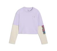 T-Shirt PUMA "MID 90s Relaxed Layered Cropped Langarmshirt Mädchen", Kinder, Gr. 152, light lavender lila, Obermaterial: 100% Baumwolle. Rippe: 80% Baumwolle, 20% Polyester, bedruckt, relaxed fit, Run