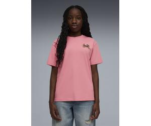 T-Shirt PUMA "MID90S RELAXED GRAPHIC TEE G", Mädchen, Gr. 128, pink (wild pink), Jersey, Obermaterial: 100% Baumwolle, bedruckt, relaxed fit normal, Rundhals, Shirts T-Shirt, für Jugendliche, Kurzarm,