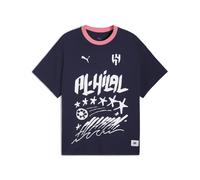 T-Shirt PUMA "PUMA HOOPS x AL-HILAL SFC Basketballshirt Herren", Herren, Gr. M, blau (navy blau), Obermaterial: 100% Baumwolle; Rippe: 29% Polyester, 71% Baumwolle, clean, regular fit, Rundhals, Shirt