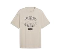 T-Shirt PUMA "PUMATECH Relaxed Graphic T-Shirt Herren", Herren, Gr. M, beige (silber fog beige), Obermaterial: 100% Baumwolle. Rippe: 20% Polyester, 80% Baumwolle, clean, relaxed fit, Rundhals, Shirts