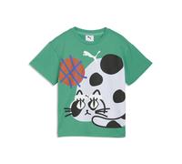 T-Shirt PUMA "Sporty Cats Relaxed Graphic T-Shirt Kinder", Mädchen, Gr. 110, vibrant grün, Obermaterial: 100% Baumwolle. Rippe: 80% Baumwolle, 20% Polyester, bedruckt, relaxed fit, Rundhals, Shirts T-