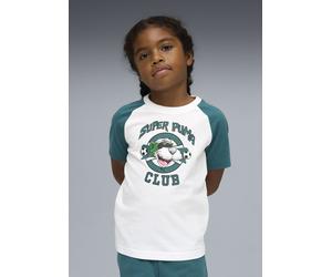 T-Shirt PUMA "SUPER GRAPHIC TEE PS", Mädchen, Gr. 110, puma weiß, Jersey, Obermaterial: 100% Baumwolle, bedruckt, regular fit normal, Rundhals, Shirts T-Shirt, Regular Fit, Kurzarm, Rundhalsausschnitt