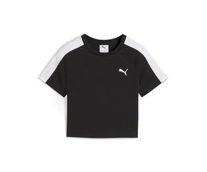 T-Shirt PUMA "T7 T-Shirt Mädchen", Mädchen, Gr. 152, schwarz, Obermaterial: 95% Baumwolle, 5% Elasthan. Rippe: 80% Baumwolle, 20% Polyester, clean, slim fit, Rundhals, Shirts T-Shirt (41300666-152) sc