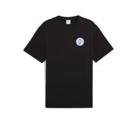 T-Shirt PUMA "Wardrobe Essentials Sports Legacy Relaxed T-Shirt Herren", Herren, Gr. S, schwarz, Obermaterial: 100% Baumwolle; Rippe: 80% Baumwolle, 20% Polyester, bedruckt, relaxed fit, Rundhals, Shi