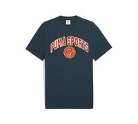 T-Shirt PUMA "Wardrobe Essentials Sports Legacy T-Shirt Herren", Herren, Gr. M, grün terrain, 100% Baumwolle, bedruckt, regular fit, Rundhals, Shirts T-Shirt (22590319-M) grün terrain