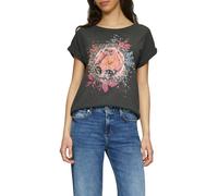 T-Shirt QS, Damen, Gr. M (38), schwarz, Jersey, Obermaterial: 100% Baumwolle, bedruckt, oversize taillenbedeckt, Rundhals, Shirts T-Shirt, mit Frontprint (62297458-M) schwarz