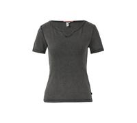 T-Shirt QS, Damen, Gr. XXL, schwarz, Rippware, Obermaterial: 95% Baumwolle, 5% Elasthan, unifarben, figurbetont hüftbedeckend, Rundhals, Shirts T-Shirt, in Ripp-Optik und mit Splitneck (84475760-XXL) 